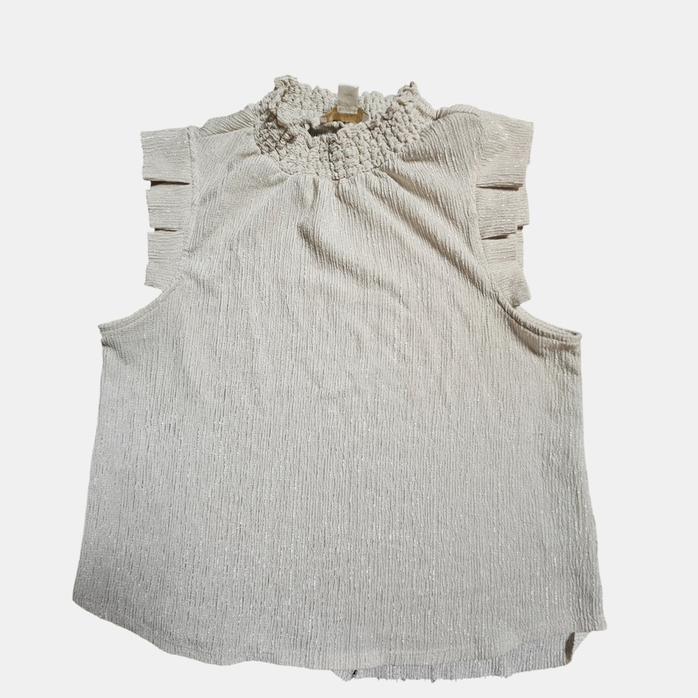 Monteau Los Angeles Shimmer Sleeveless Top XL Ruffle Sleeves Smocked Neck Dressy